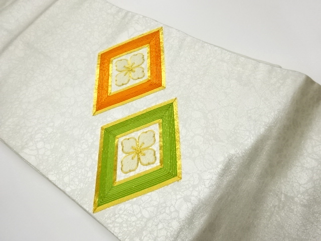 JAPANESE KIMONO / VINTAGE NAGOYA OBI / EMBROIDERY / FLOWER RHOMBUS